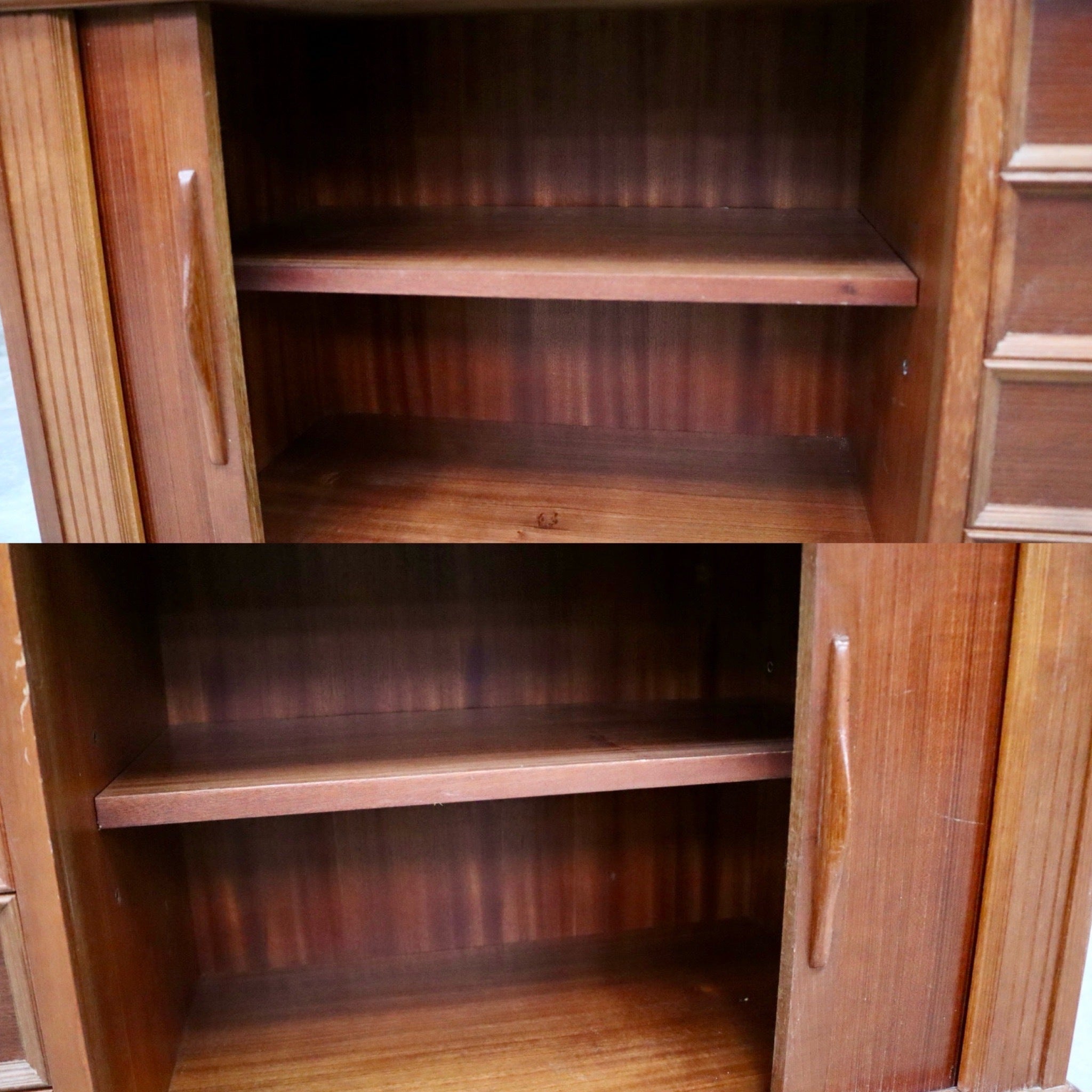 GMIK27○北欧スタイル家具 食器棚 水屋棚 飾り棚 カップボード ダイニングボード 本棚 キャビネット 蛇腹扉 チーク材 国産 ヴィンテージ