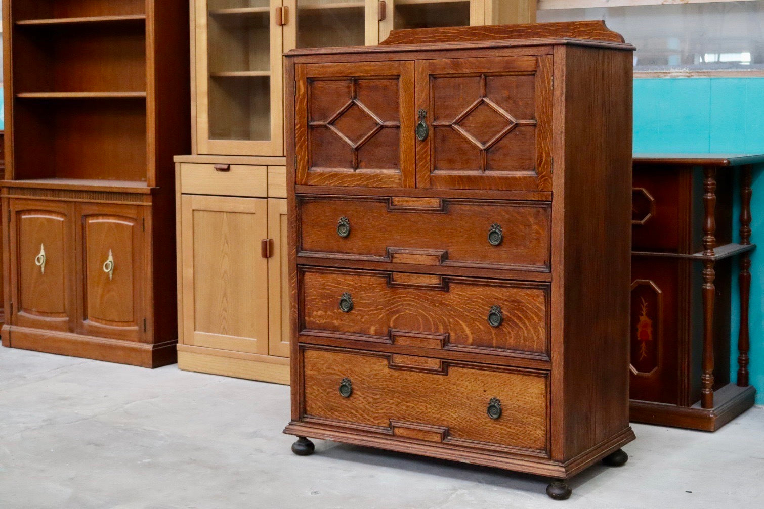 GMIH23○英国クラシックスタイル チェスト 整理箪笥 収納家具 引き出し リビング収納 オーク材 アンティーク クラシカル ヴィンテージ