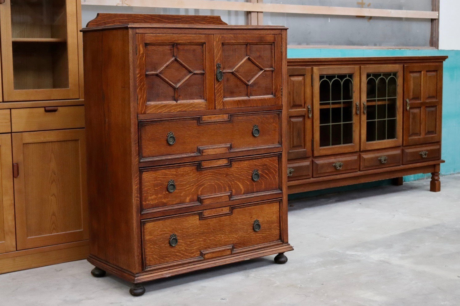 GMIH23○英国クラシックスタイル チェスト 整理箪笥 収納家具 引き出し リビング収納 オーク材 アンティーク クラシカル ヴィンテージ