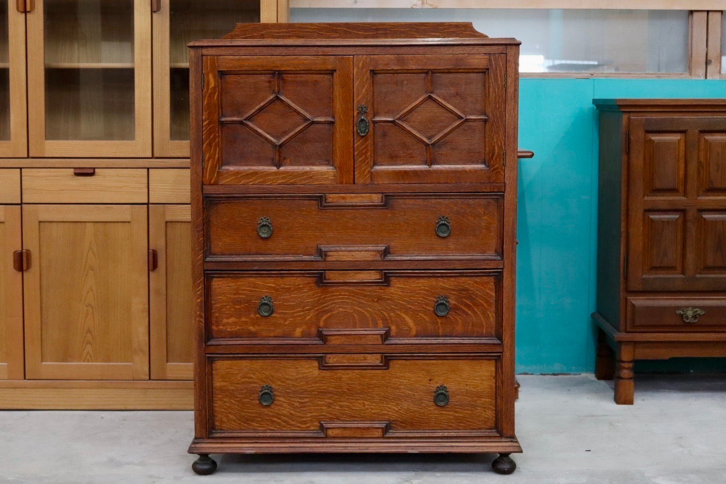 GMIH23○英国クラシックスタイル チェスト 整理箪笥 収納家具 引き出し リビング収納 オーク材 アンティーク クラシカル ヴィンテージ