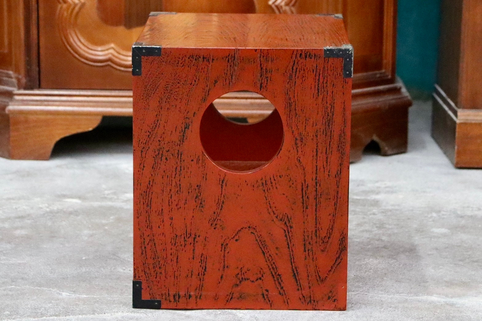 GMIS63○小引き出し 小物入れ 飾り棚 根来塗 昭和レトロ アンティーク 収納 和家具 和室 本棚 電話台 島安汎工芸製作所 検)