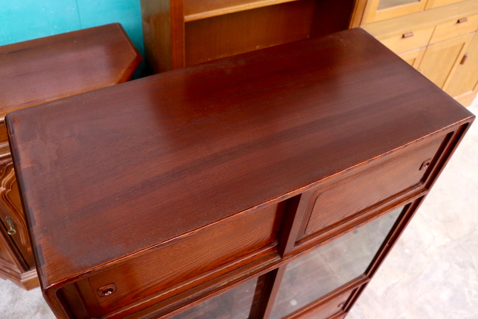 GMHS582○民芸家具 茶棚 茶箪笥 飾り棚 欅家具 和家具 キャビネット サイドボード リビングボード 信州 松本伝統指物