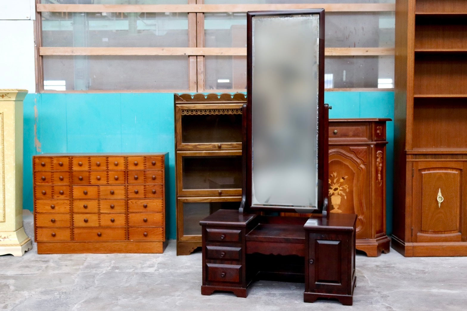 GMIK115○北海道民芸家具 ドレッサー 鏡台 化粧台 座鏡 民藝 樺材 古民家 和家具 和モダン 収納 アンティーク レトロ