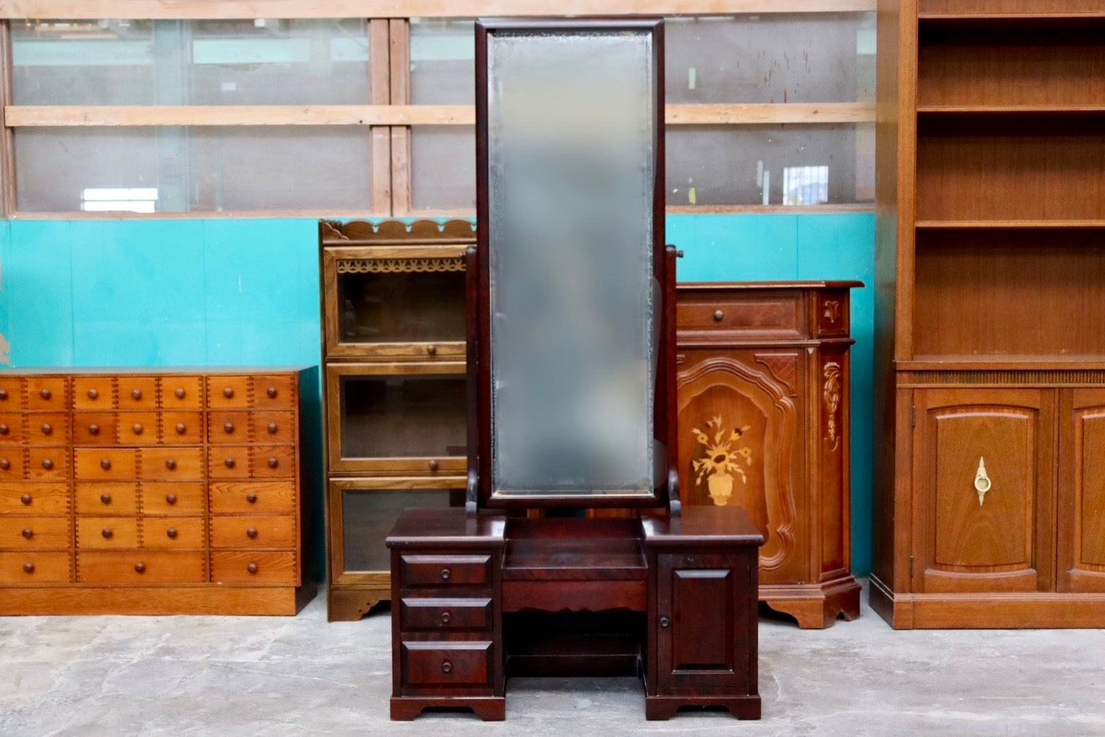 GMIK115○北海道民芸家具 ドレッサー 鏡台 化粧台 座鏡 民藝 樺材 古民家 和家具 和モダン 収納 アンティーク レトロ