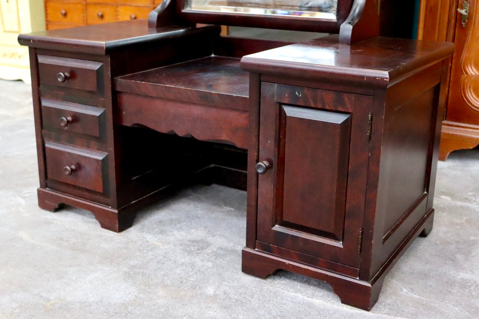 GMIK115○北海道民芸家具 ドレッサー 鏡台 化粧台 座鏡 民藝 樺材 古民家 和家具 和モダン 収納 アンティーク レトロ