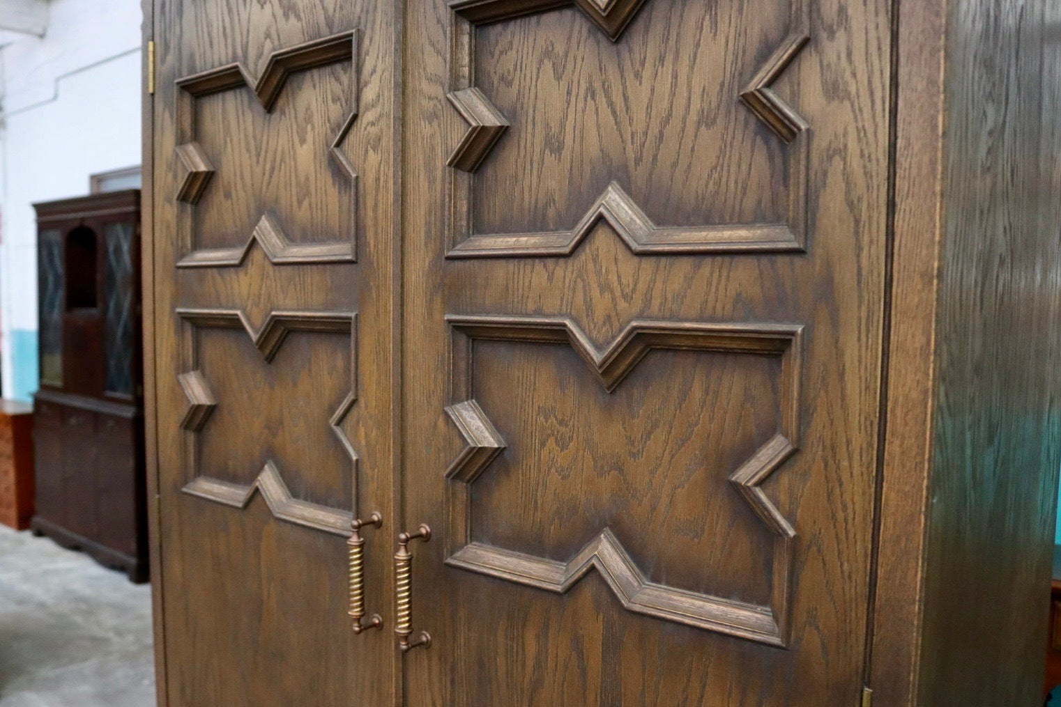 GMIH126A○永田良介商店 神戸家具 ワードローブ 洋服タンス クローゼット 箪笥 引き出し 鏡 楢材 洋家具 稀少