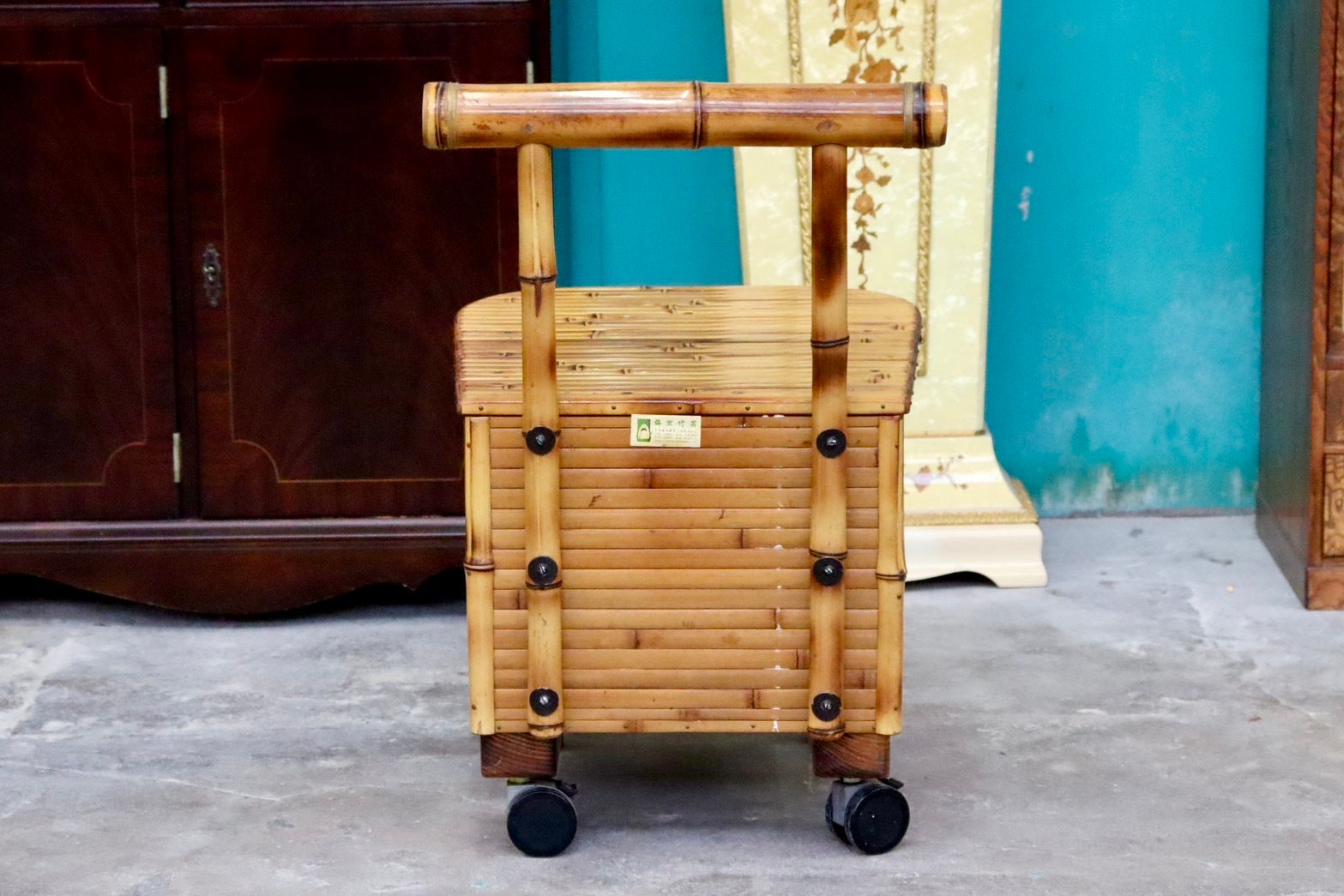 GMIK205○梅里竹芸 Umezato Bamboo Craft 竹家具 キャスター付き 椅子 チェア 収納 工芸品 バンブー 宮崎 高級