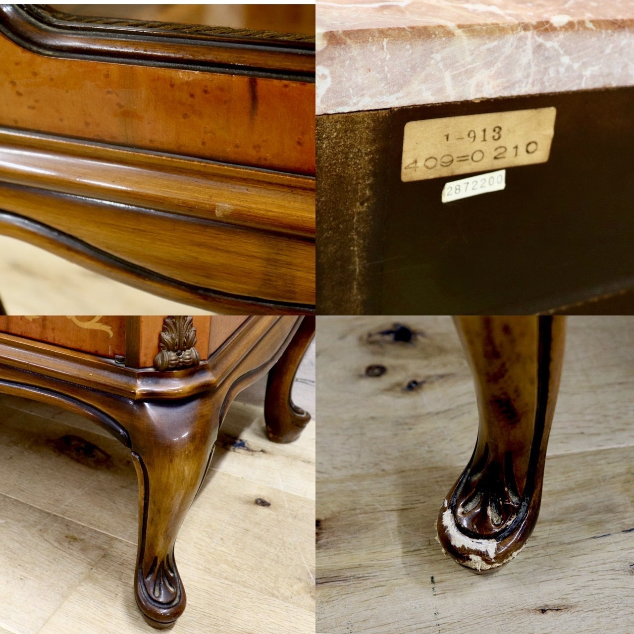 GMIS192○イタリア製 ガラスキャビネット 象嵌細工 バーズアイメープル キュリオケース クラシック アンティーク 大理石 ※発送不可