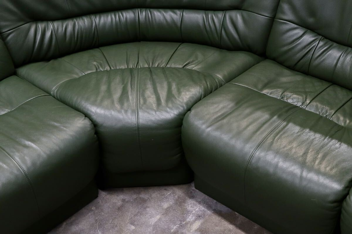 GMIH322○新象家具 コーナーソファ セパレートソファ 本革 緑 グリーン 応接椅子 長椅子 大分の老舗家具