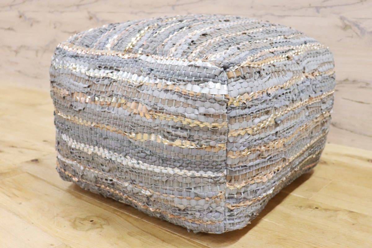 GMFN247B○Raha ラーハ プアクッション スツール 腰掛け オットマン レザー スクエア ナチュラル ボヘミアン 未使用品