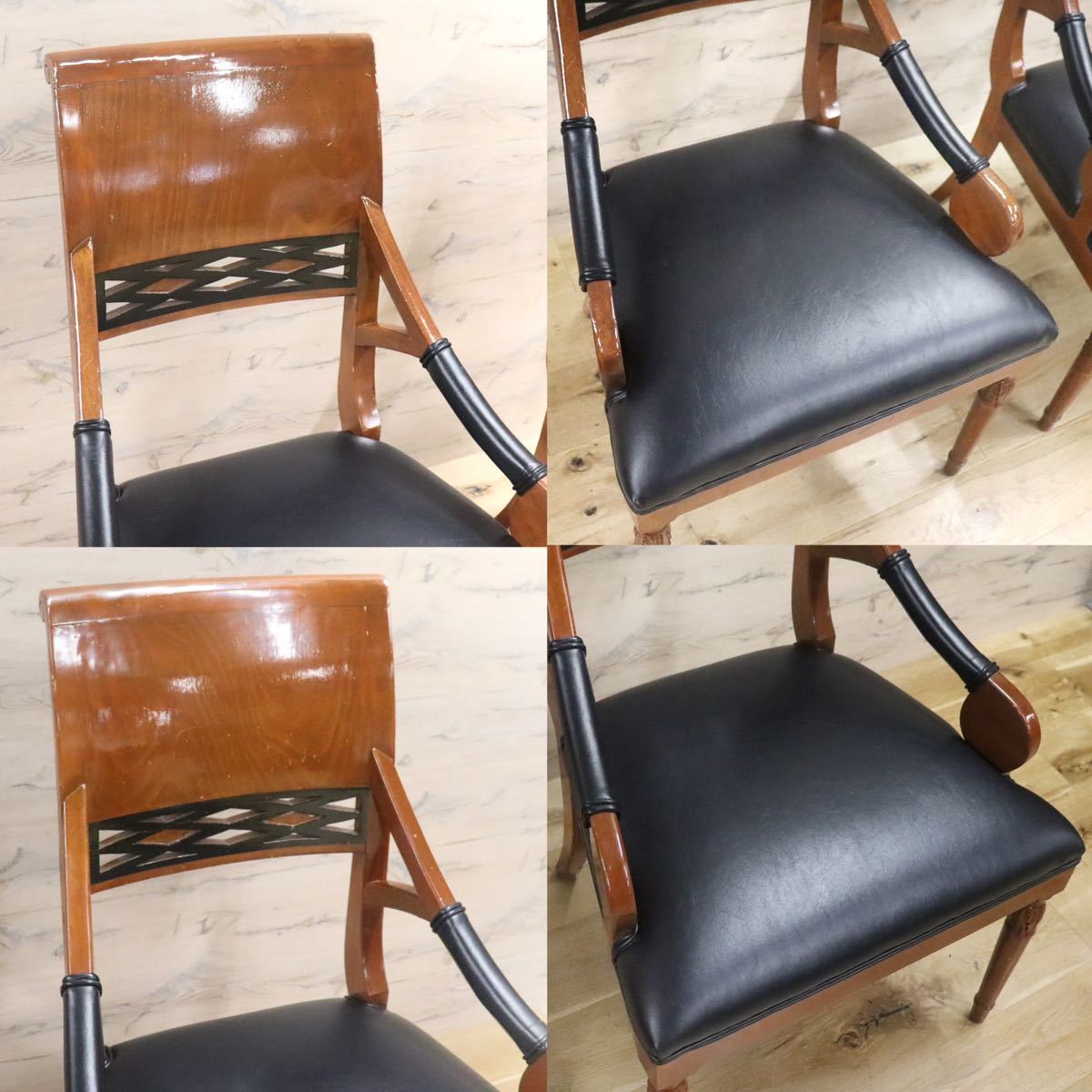 GMGN142B○イタリア製 クラシック モダン ダイニングチェア 椅子 2脚セット セミアームチェア 本革 レザー 西洋 アール・ヌーヴォー