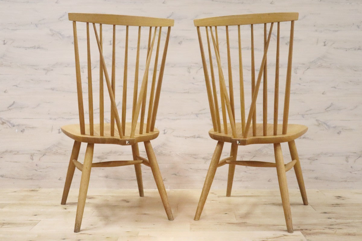 GMGH235○飛騨産業 / HIDA キツツキ ダイニングチェア ウィンザーチェア マッキンレイチェア 椅子 2脚セット オーク材 定価約14.5万