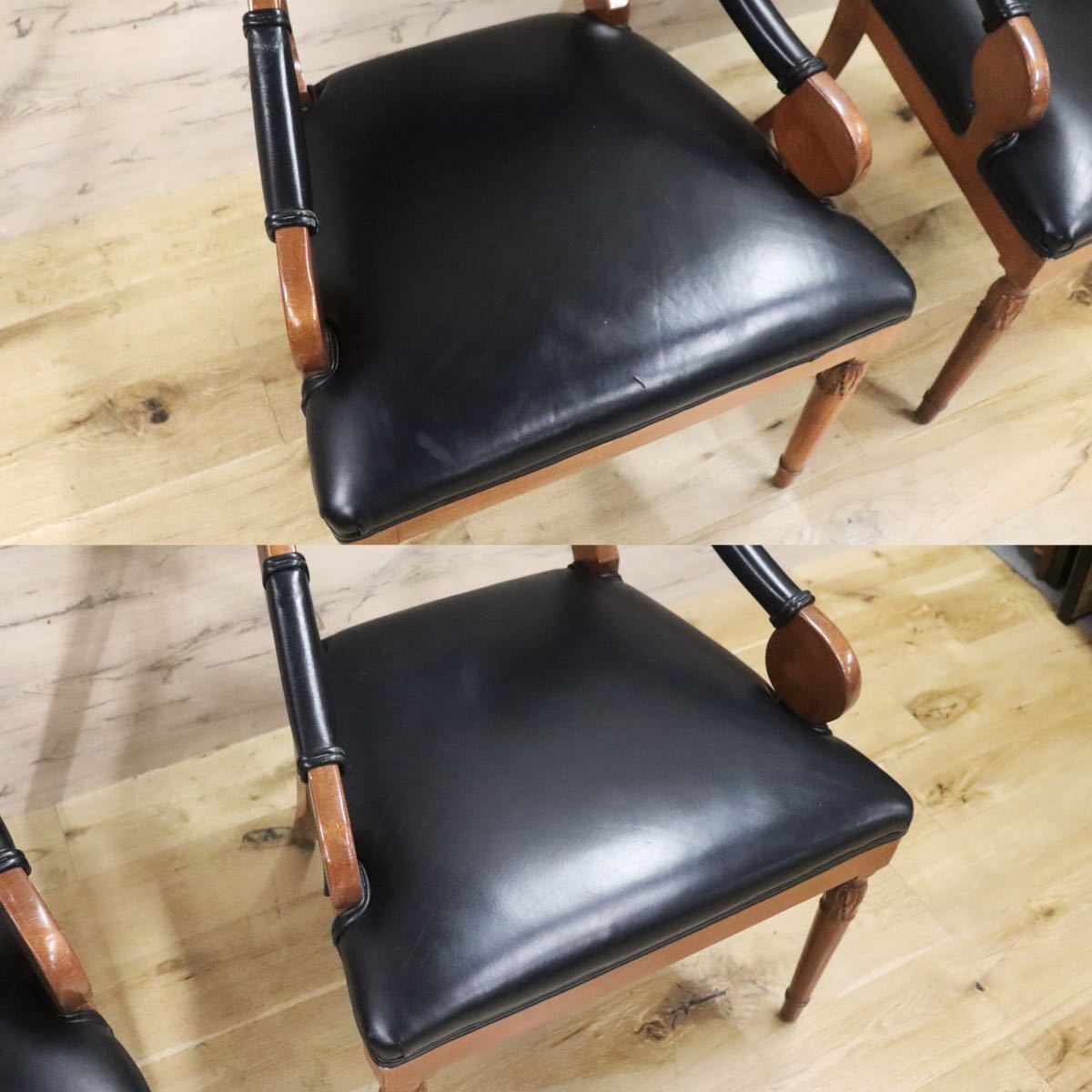 GMGN142A○イタリア製 クラシック モダン ダイニングチェア 椅子 2脚セット セミアームチェア 本革 レザー 西洋 アール・ヌーヴォー