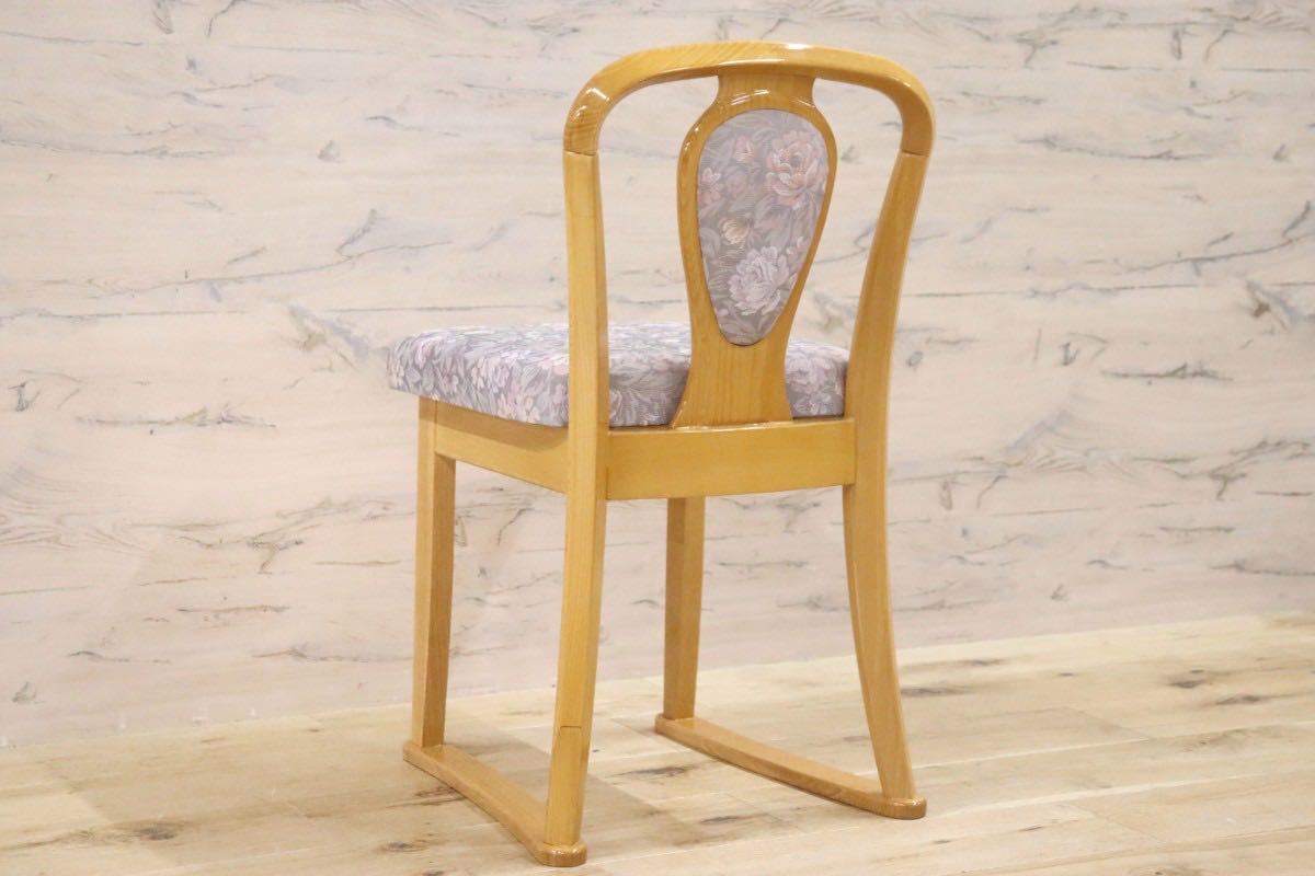 GMFK17○大塚化学木製建具 ドレッサーチェア スツール 椅子 オーク材 ファブリック エレガント 花柄 美品