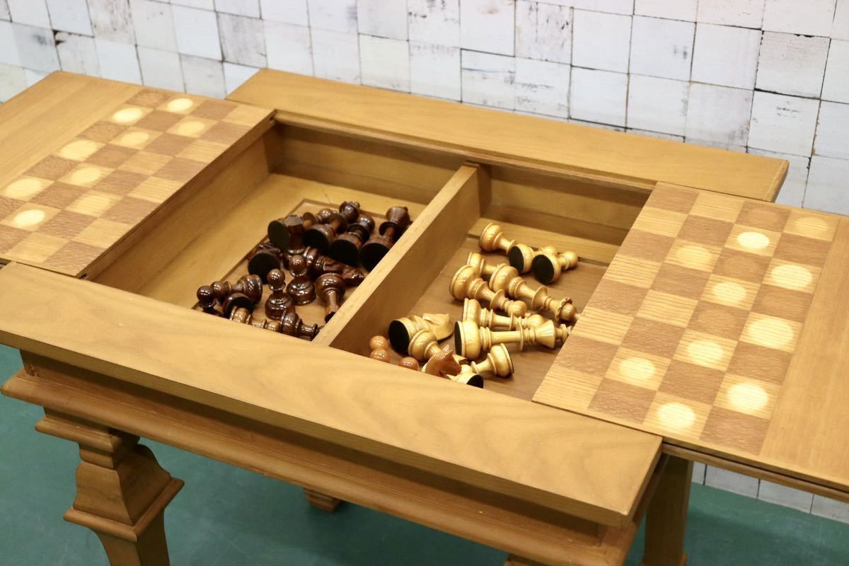 GMGS118○チェステーブル ゲームテーブル サイドテーブル チェス駒セット 西洋アンティーク ヴィンテージ 店舗什器