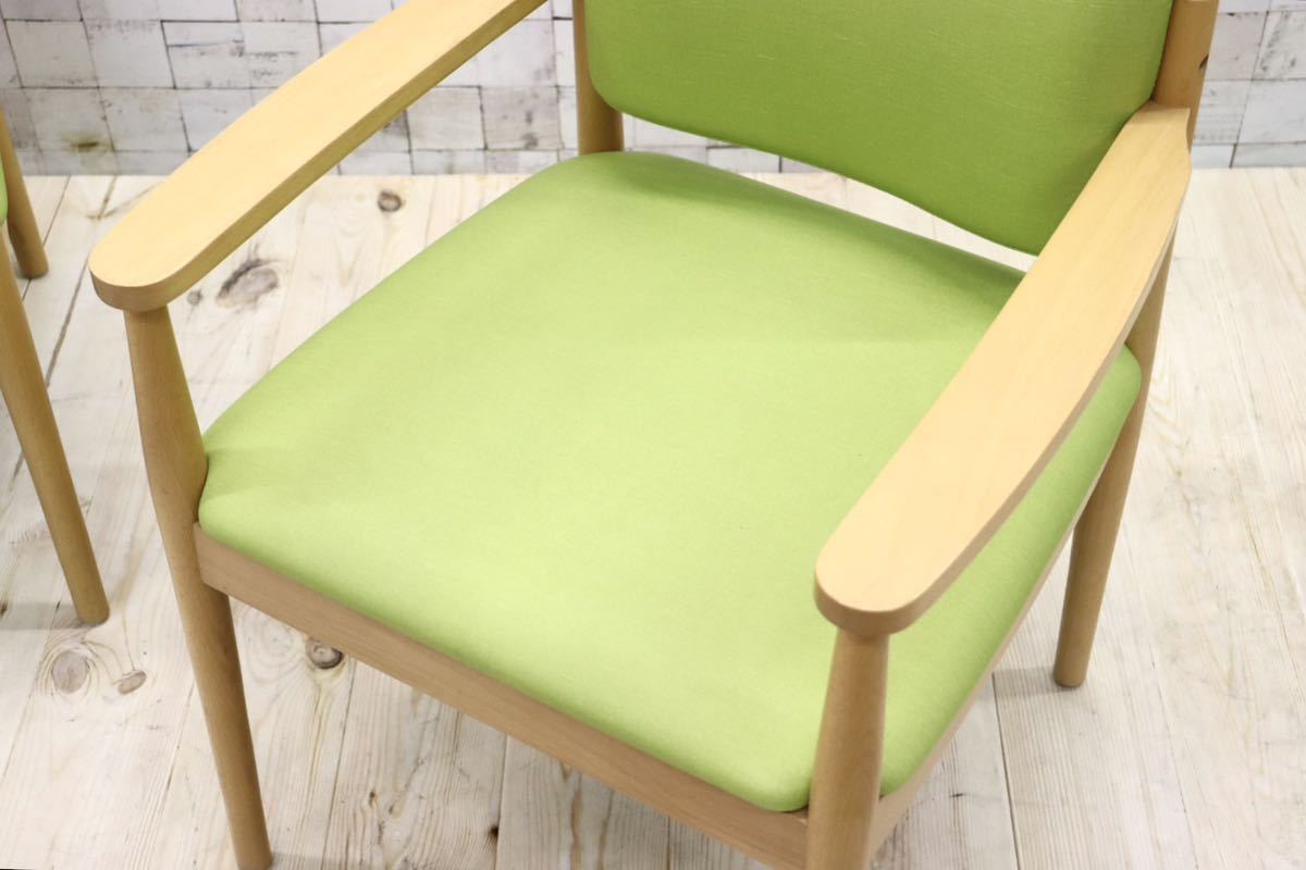 GMFT413F○LION / ライオン事務器 アームチェア オフィスチェア 椅子 2脚セット 合皮 イエローグリーン ナチュラル