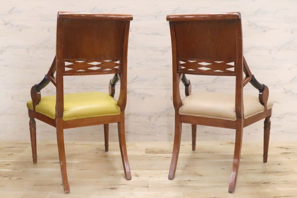 GMGN162A○イタリア製 クラシック モダン ダイニングチェア 椅子 2脚セット セミアームチェア レザー 西洋 アール・ヌーヴォー