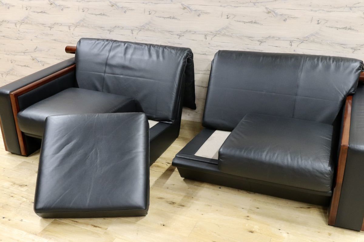 GMFK575○MORISHIGE / モリシゲ プレステージ 3人掛けソファ トリプルソファ 黒総革 IDC大塚家具 最高級 リビング チェア 約85万