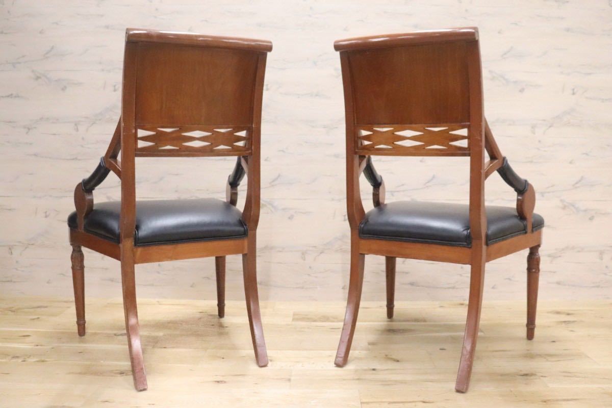 GMGN149A○イタリア製 クラシック モダン ダイニングチェア 椅子 2脚セット セミアームチェア 本革 レザー 西洋 アール・ヌーヴォー