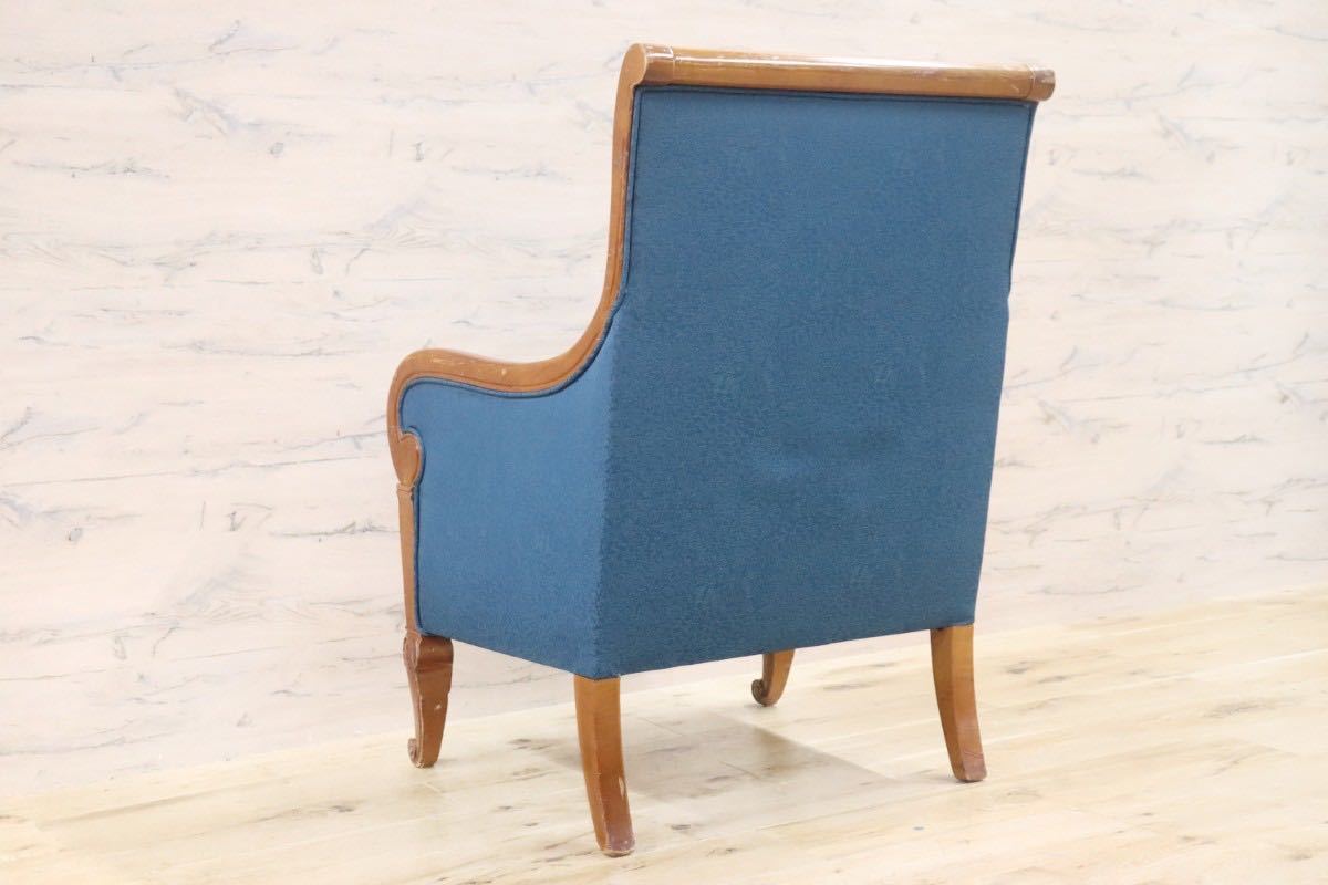 GMGN145A○西洋 クラシック シングルソファ ラウンジチェア 1人掛けソファ 椅子 木製 ファブリック アンティーク 彫刻