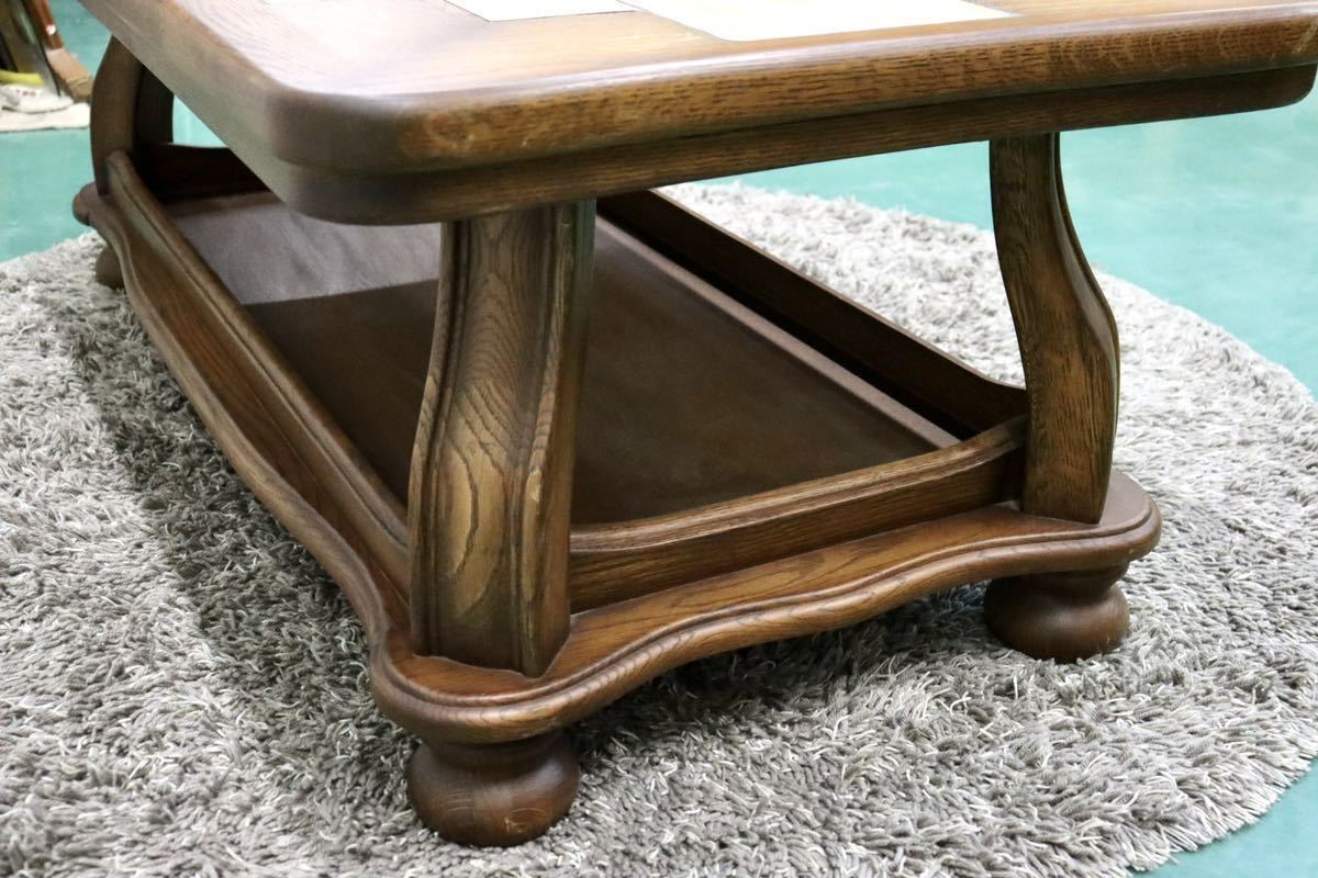 GMGT68○オランダ ダッチカントリースタイル センターテーブル リビングテーブル オーク材 無垢 タイル張り