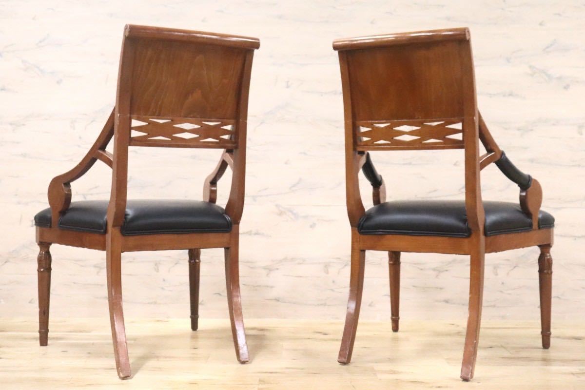 GMGN162B○イタリア製 クラシック モダン ダイニングチェア 椅子 2脚セット セミアームチェア 本革 レザー 西洋 アール・ヌーヴォー