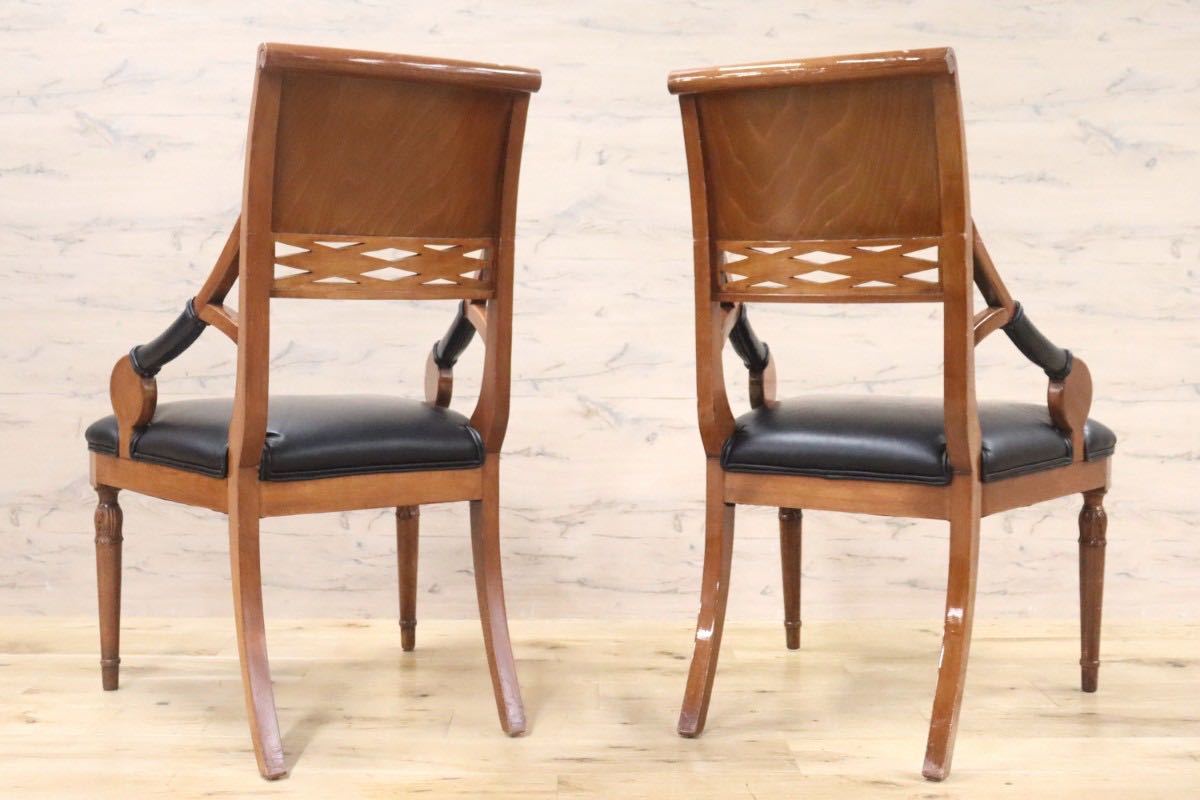 GMGN142G○イタリア製 クラシック モダン ダイニングチェア 椅子 2脚セット セミアームチェア 本革 レザー 西洋 アール・ヌーヴォー