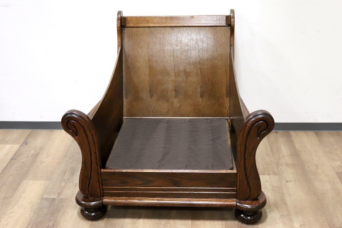 GMGT192A○オランダ製 ダッチカントリー 1人掛けソファ シングルソファ 本革 グレー オーク材 ノスタルジック オランダ民芸 約35万