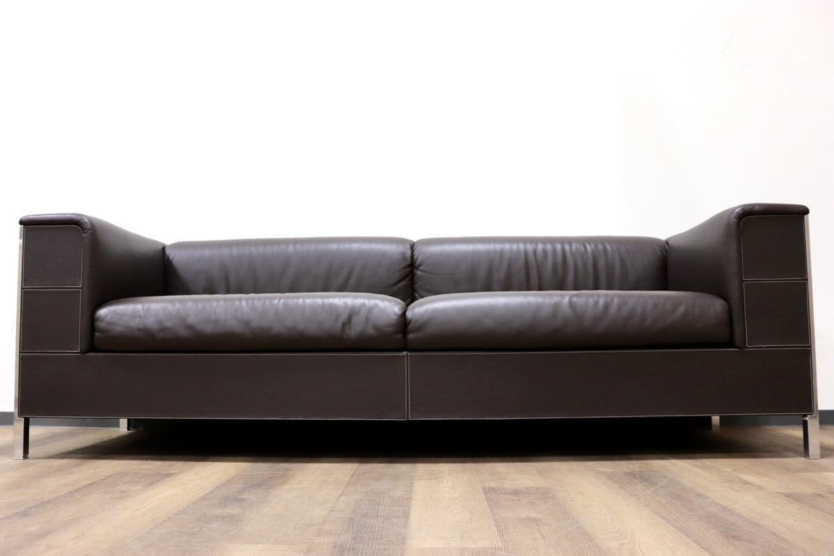 GMGH195○Poltrona Frau / ポルトローナ フラウ Talus タルス 3人掛けソファ トリプルソファ 本革 ブラウン IDC大塚家具 定価約130万 美品