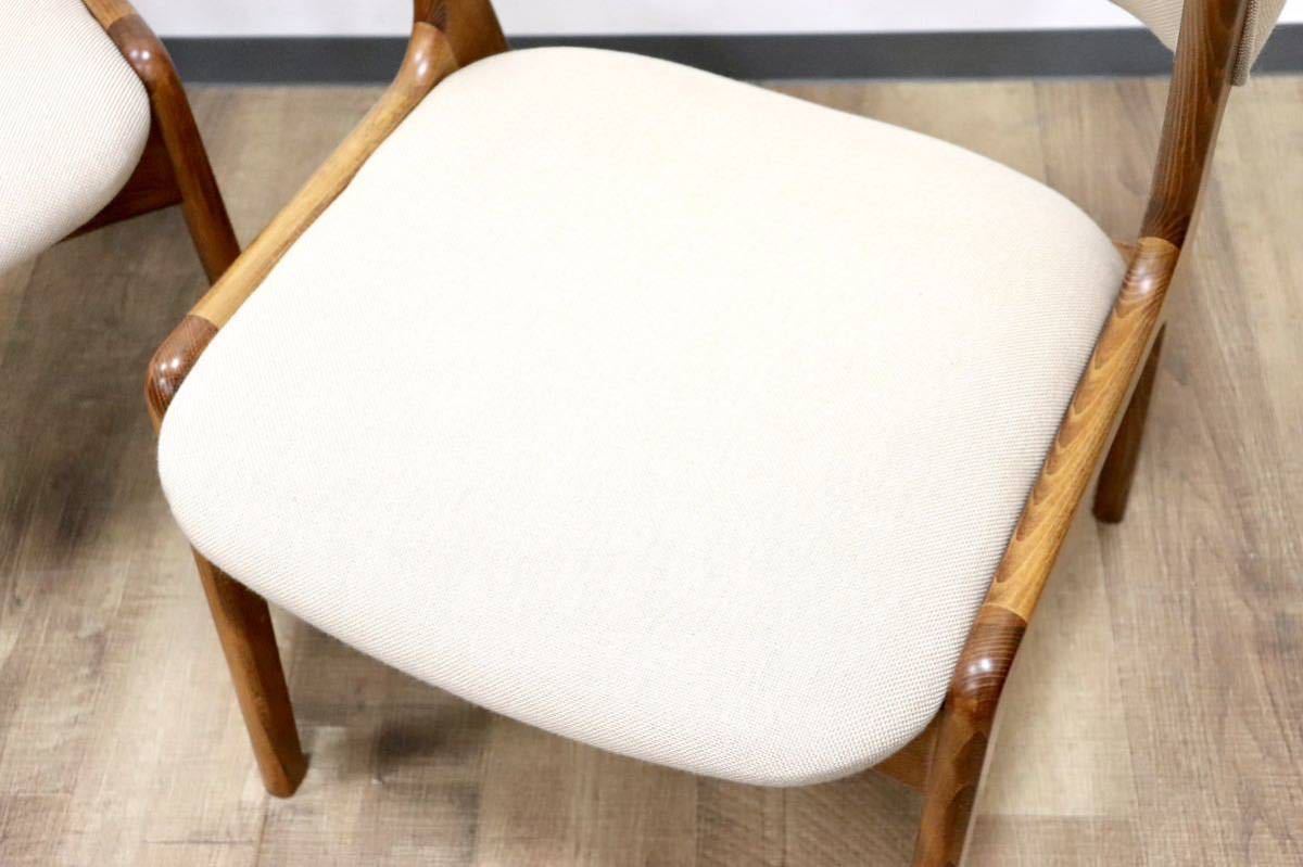 GMGN294B○朝日木材加工 LuDeK ダイニングチェア 食卓椅子 セミアーム ファブリック 2脚セット 北欧スタイル モダン ヴィンテージ 稀少