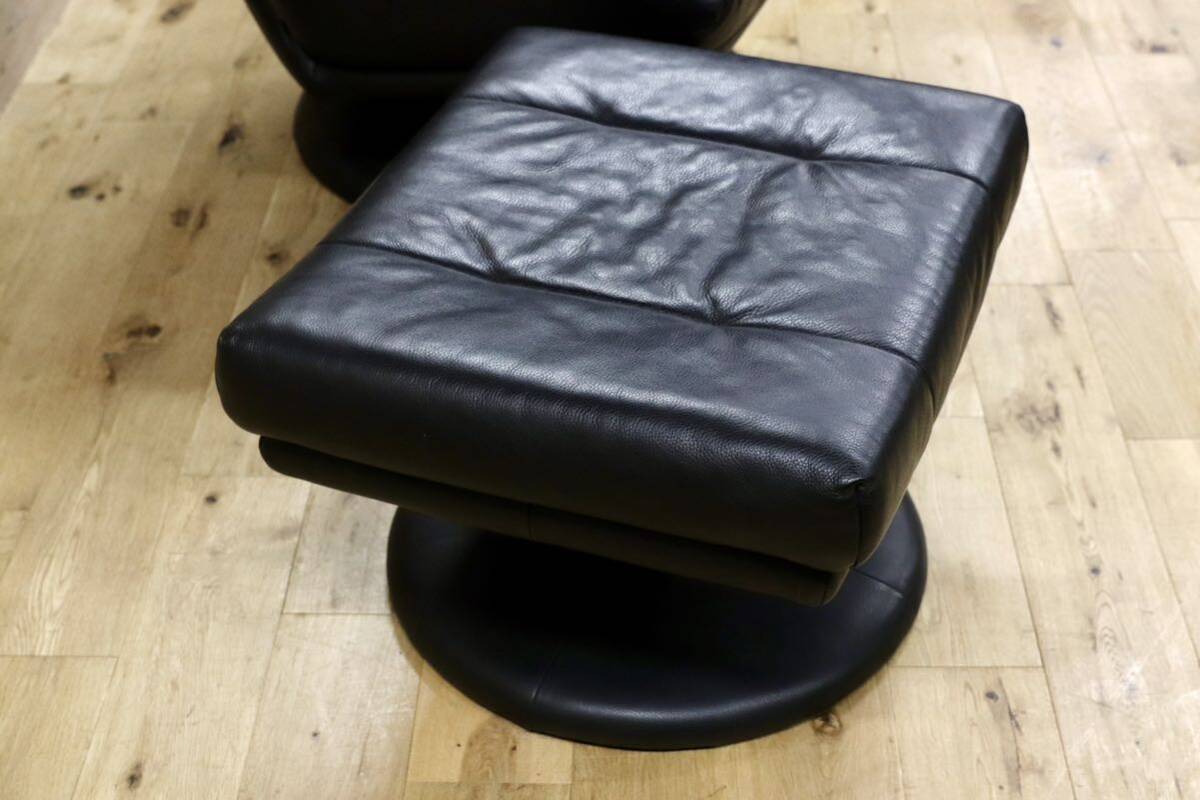 GMHH45○ROLF BENZ / ロルフベンツ Forum フォーラム ラウンジチェア 黒 本革 ヴィンテージ ドイツ IDC大塚家具 回転チェア 約70万 稀少