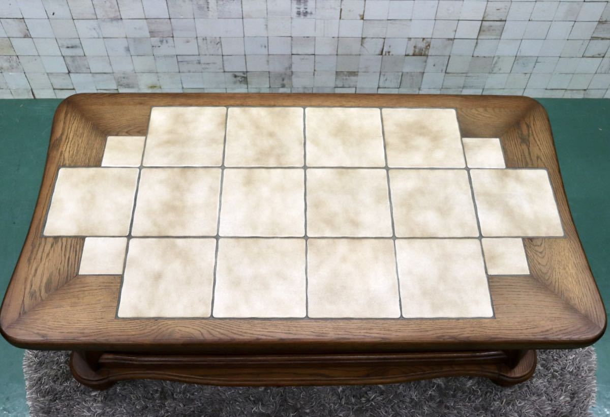 GMGT68○オランダ ダッチカントリースタイル センターテーブル リビングテーブル オーク材 無垢 タイル張り