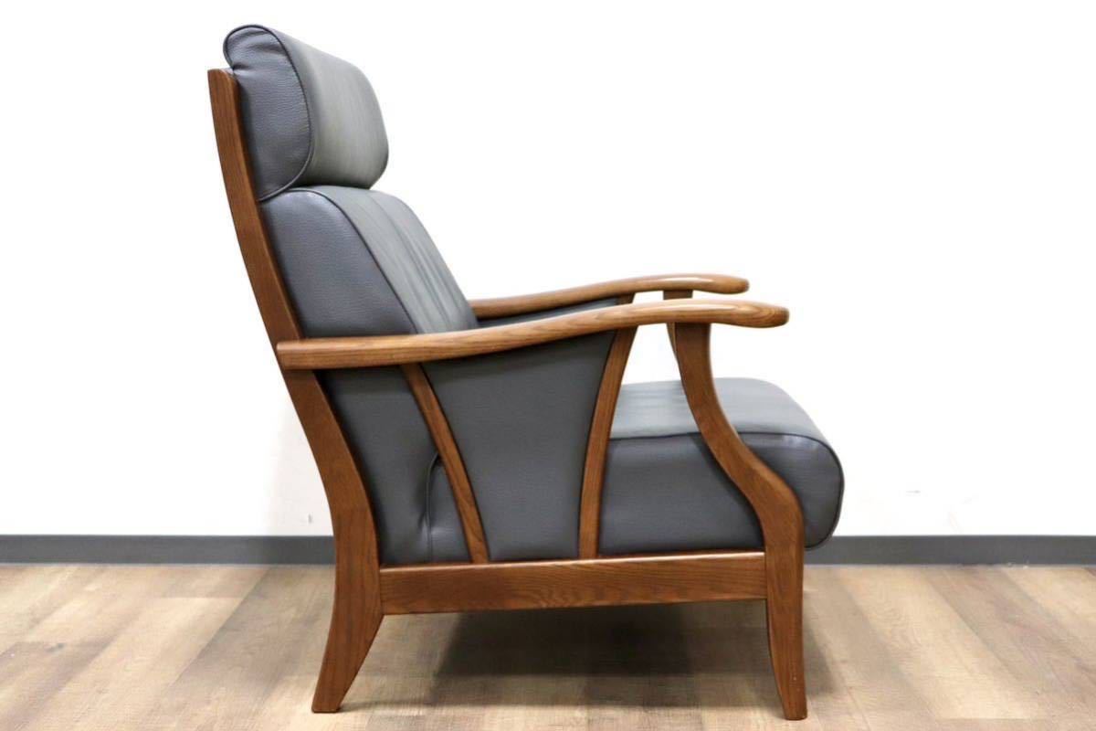 GMGT149○1人掛けソファ シングルソファ ラウンジチェア アームチェア アームソファ 椅子 応接 合皮 グレー 天然木 オーク材 モダン