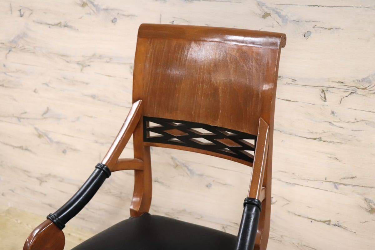 GMGN142D○イタリア製 クラシック モダン ダイニングチェア 椅子 セミアームチェア 本革 レザー 西洋 アール・ヌーヴォー