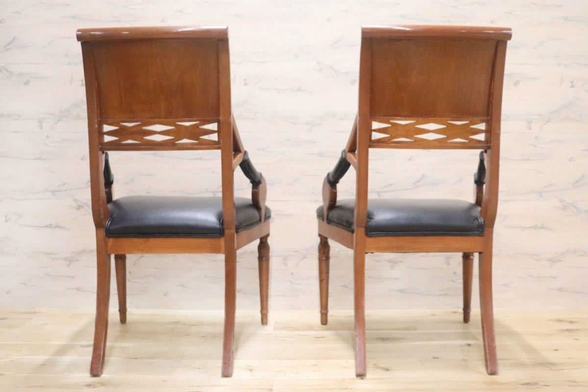 GMGN149A○イタリア製 クラシック モダン ダイニングチェア 椅子 2脚セット セミアームチェア 本革 レザー 西洋 アール・ヌーヴォー