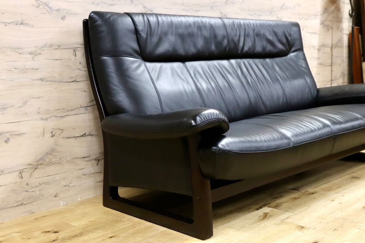 GMHN209○アサヒ Fuga フーガ 3人掛けソファ トリプルソファ 3シーター 黒 総本革 モダン 長椅子