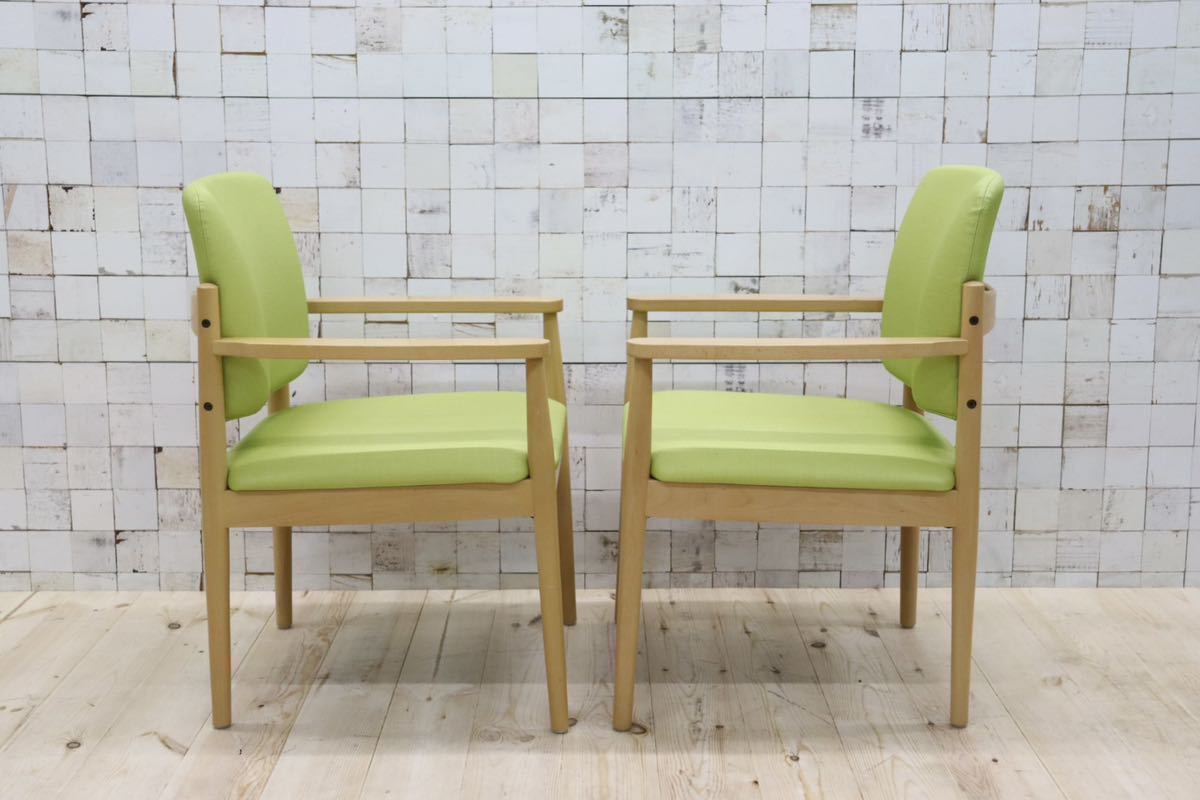 GMFT413E○LION / ライオン事務器 アームチェア オフィスチェア 椅子 2脚セット 合皮 イエローグリーン ナチュラル