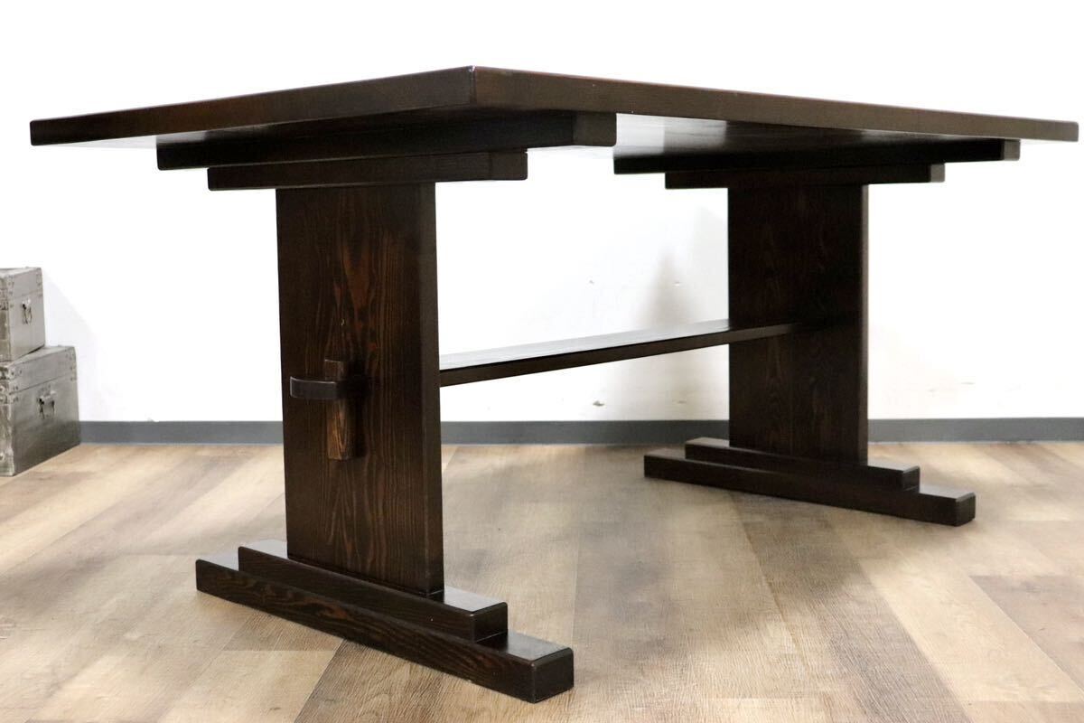 GMHN69○工房家具 欅材 ケヤキ 無垢 ダイニングテーブル 食卓テーブル 漆塗り 和家具 和モダン アンティーク レトロ 堅牢 古民家 美品