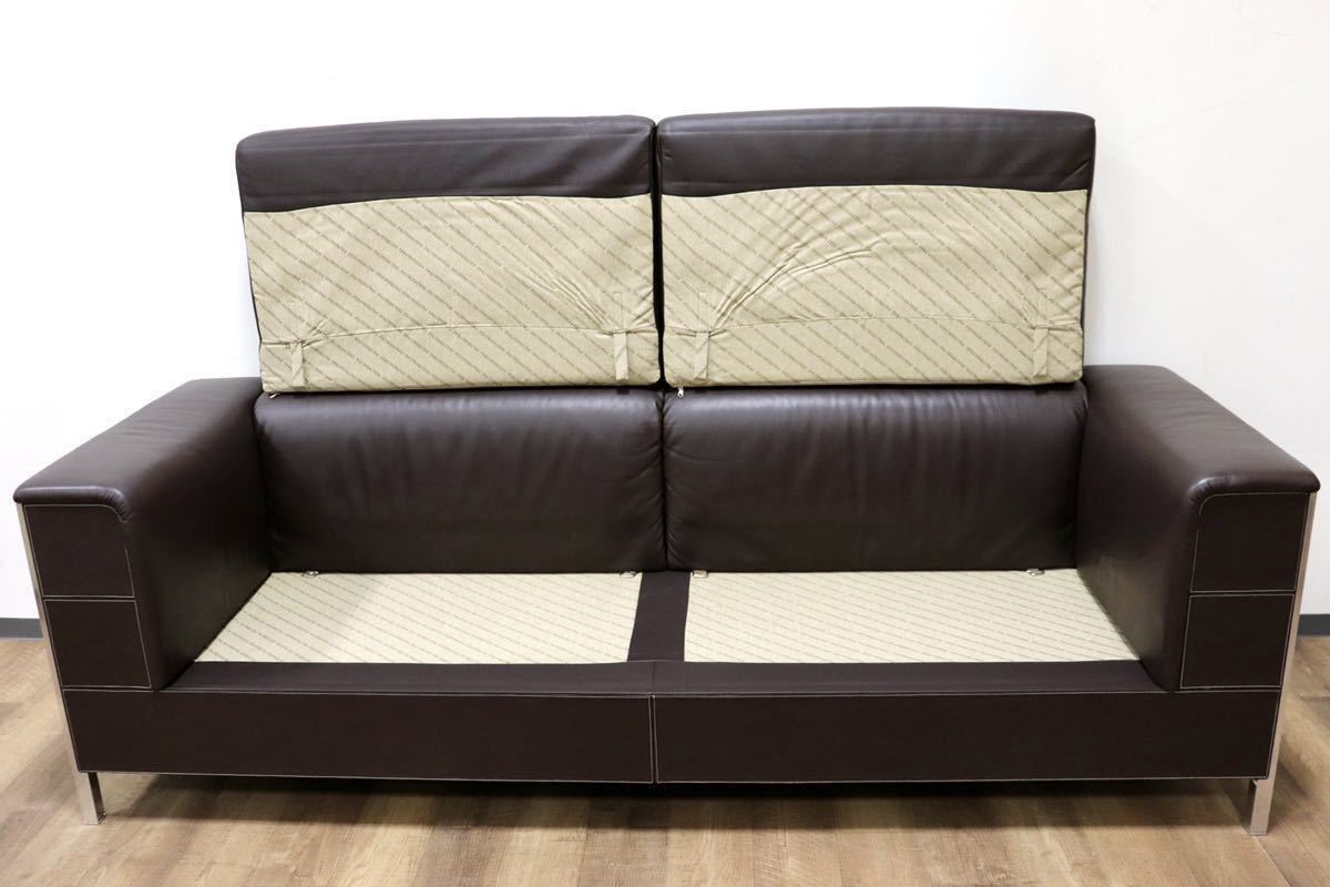 GMGH195○Poltrona Frau / ポルトローナ フラウ Talus タルス 3人掛けソファ トリプルソファ 本革 ブラウン IDC大塚家具 定価約130万 美品