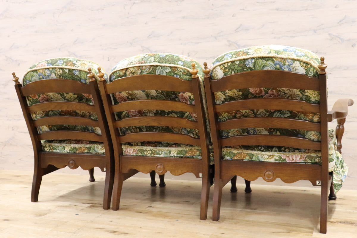 GMGK56A○飛騨産業 / HIDA キツツキ 穂高 3人掛けソファ トリプルソファ セパレート オーク材 ファブリック カントリー 定価約28万