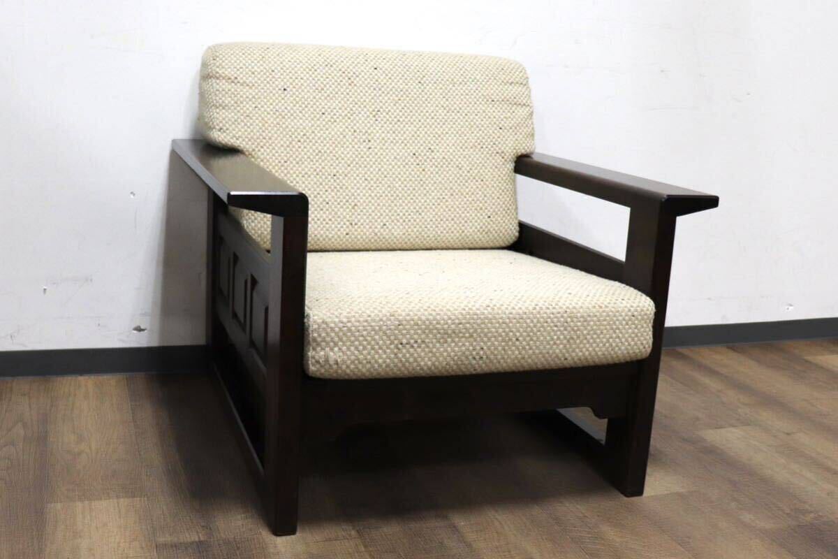 GMHH136A○北海道民芸家具 1人掛けソファ シングルソファ 応接 椅子 和家具 民藝 和モダン レトロ アンティーク 樺無垢 定価約16.5万