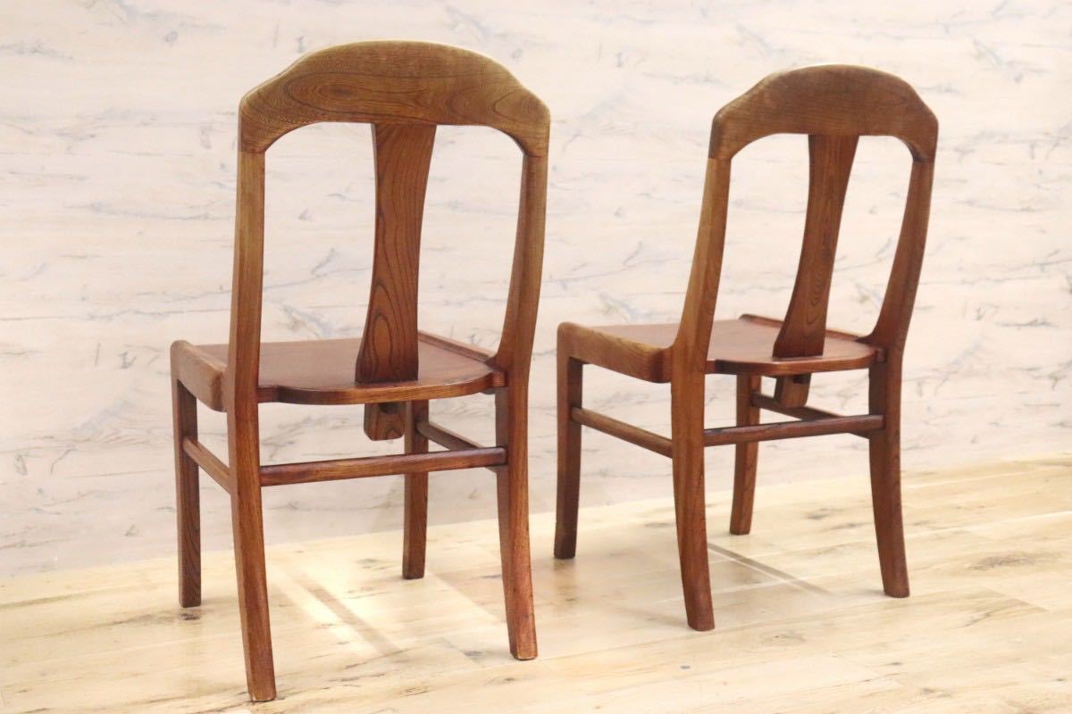 GMGH127C○和風 レトロ ダイニングチェア 椅子 2脚セット 木製椅子 ケヤキ 和家具 古民家 カフェ