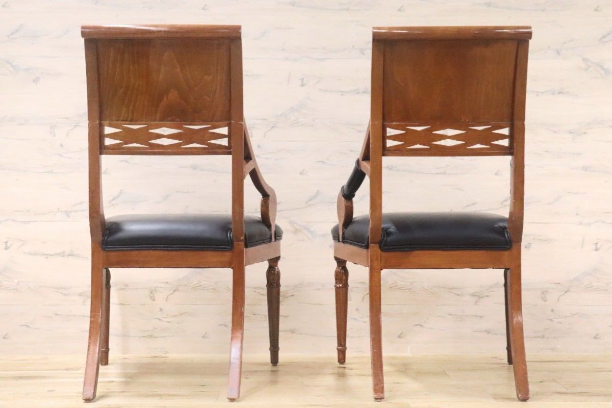 GMGN162B○イタリア製 クラシック モダン ダイニングチェア 椅子 2脚セット セミアームチェア 本革 レザー 西洋 アール・ヌーヴォー