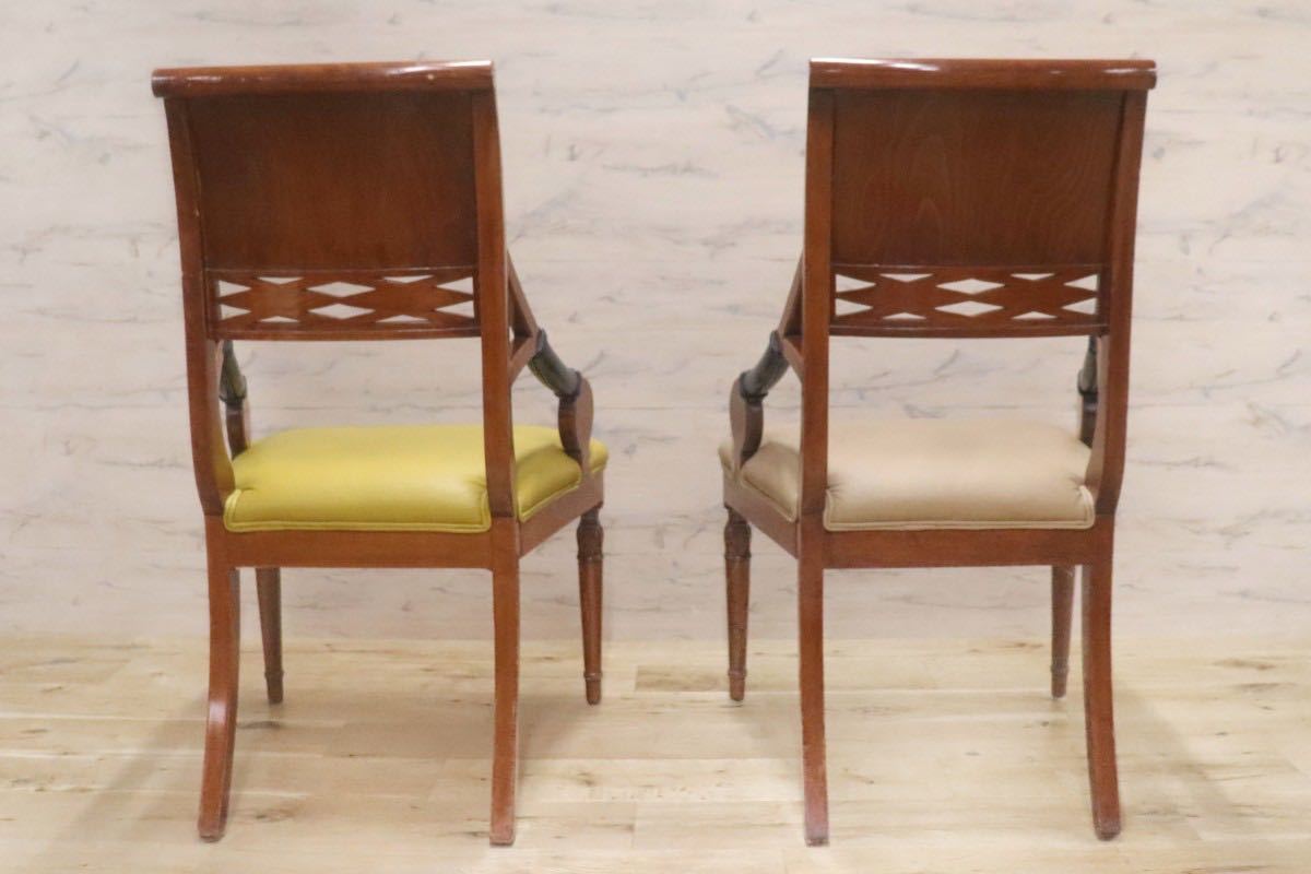 GMGN162A○イタリア製 クラシック モダン ダイニングチェア 椅子 2脚セット セミアームチェア レザー 西洋 アール・ヌーヴォー