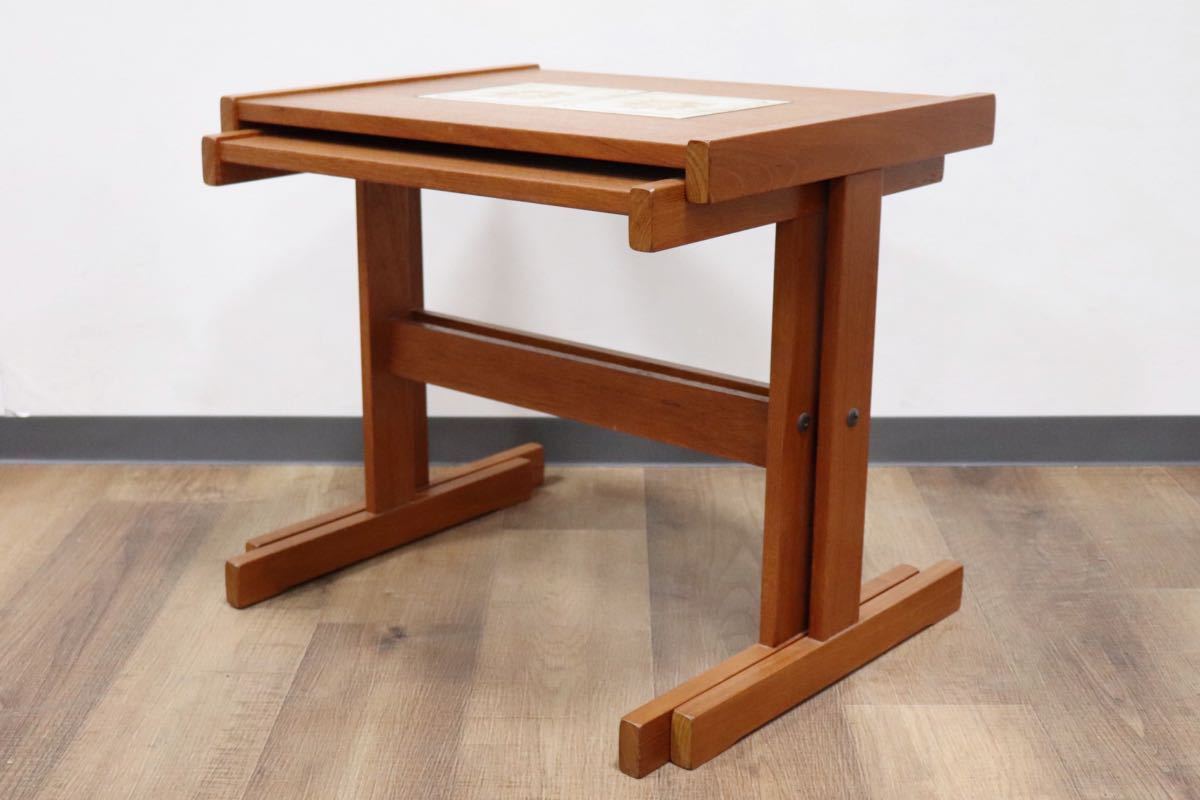 GMGH118○北欧ヴィンテージ ネストテーブル サイドテーブル チーク材 花台 タイルトップ クラシック 北欧家具 デンマーク