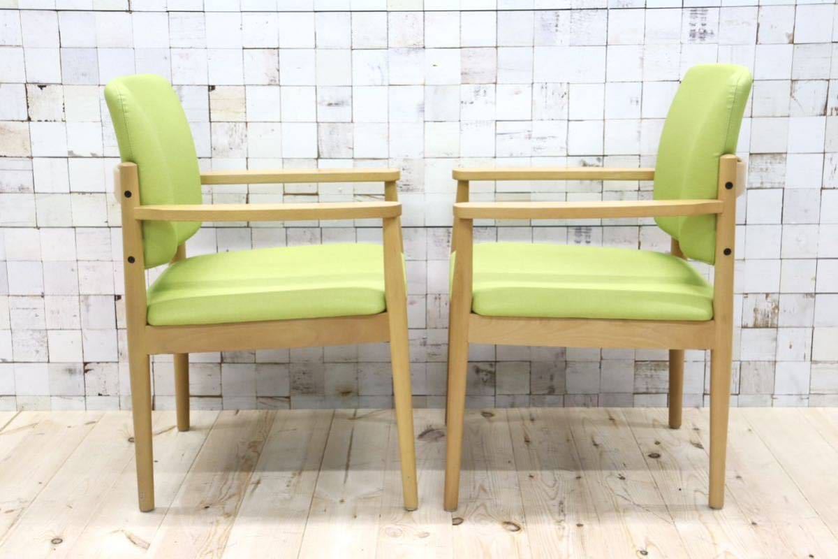 GMFT413F○LION / ライオン事務器 アームチェア オフィスチェア 椅子 2脚セット 合皮 イエローグリーン ナチュラル