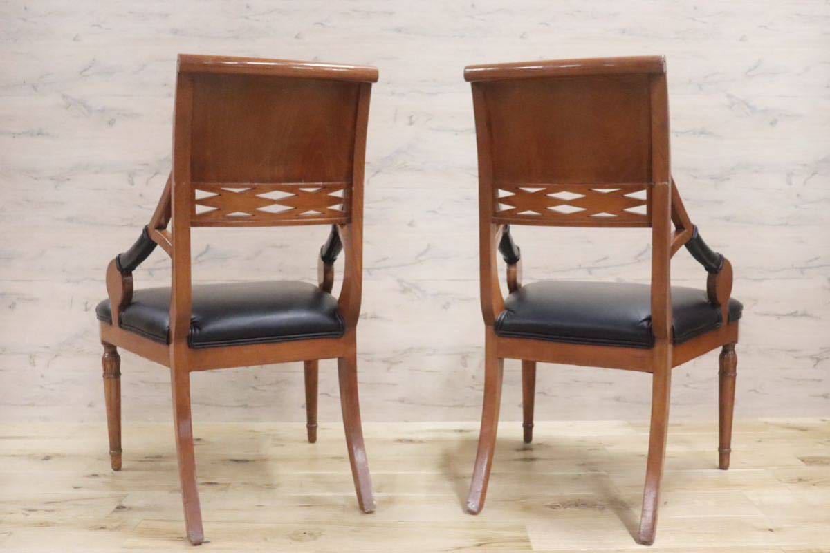 GMGN142A○イタリア製 クラシック モダン ダイニングチェア 椅子 2脚セット セミアームチェア 本革 レザー 西洋 アール・ヌーヴォー