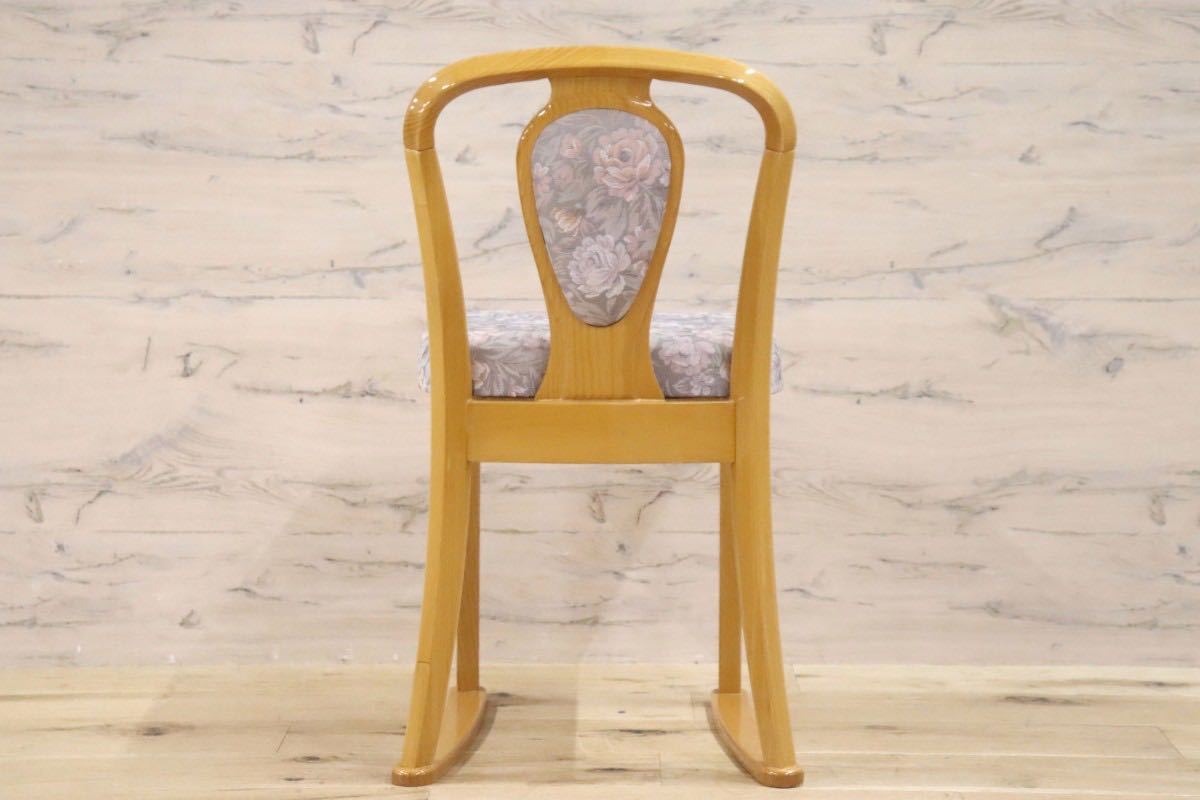 GMFK17○大塚化学木製建具 ドレッサーチェア スツール 椅子 オーク材 ファブリック エレガント 花柄 美品