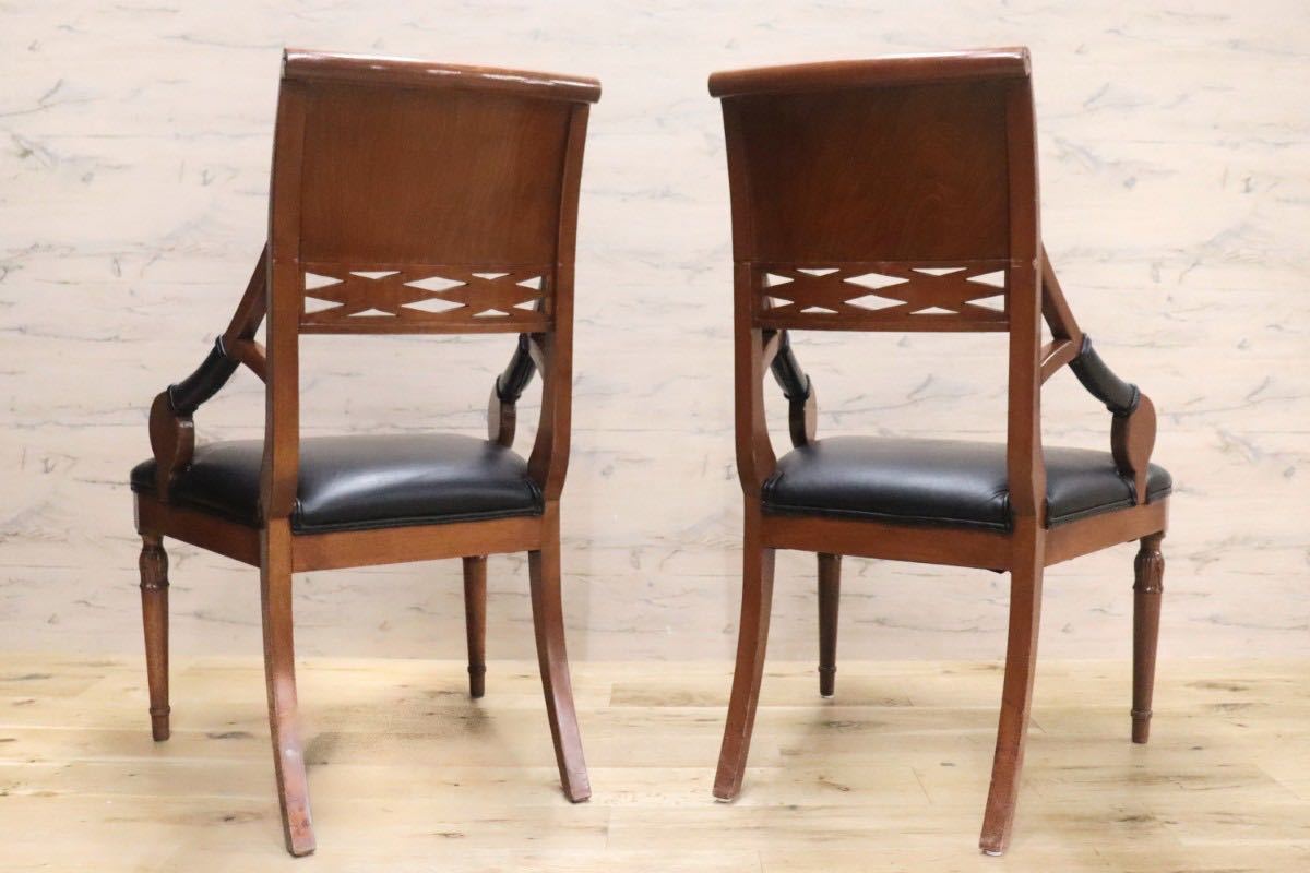 GMGN149B○イタリア製 クラシック モダン ダイニングチェア 椅子 2脚セット セミアームチェア 本革 レザー 西洋 アール・ヌーヴォー