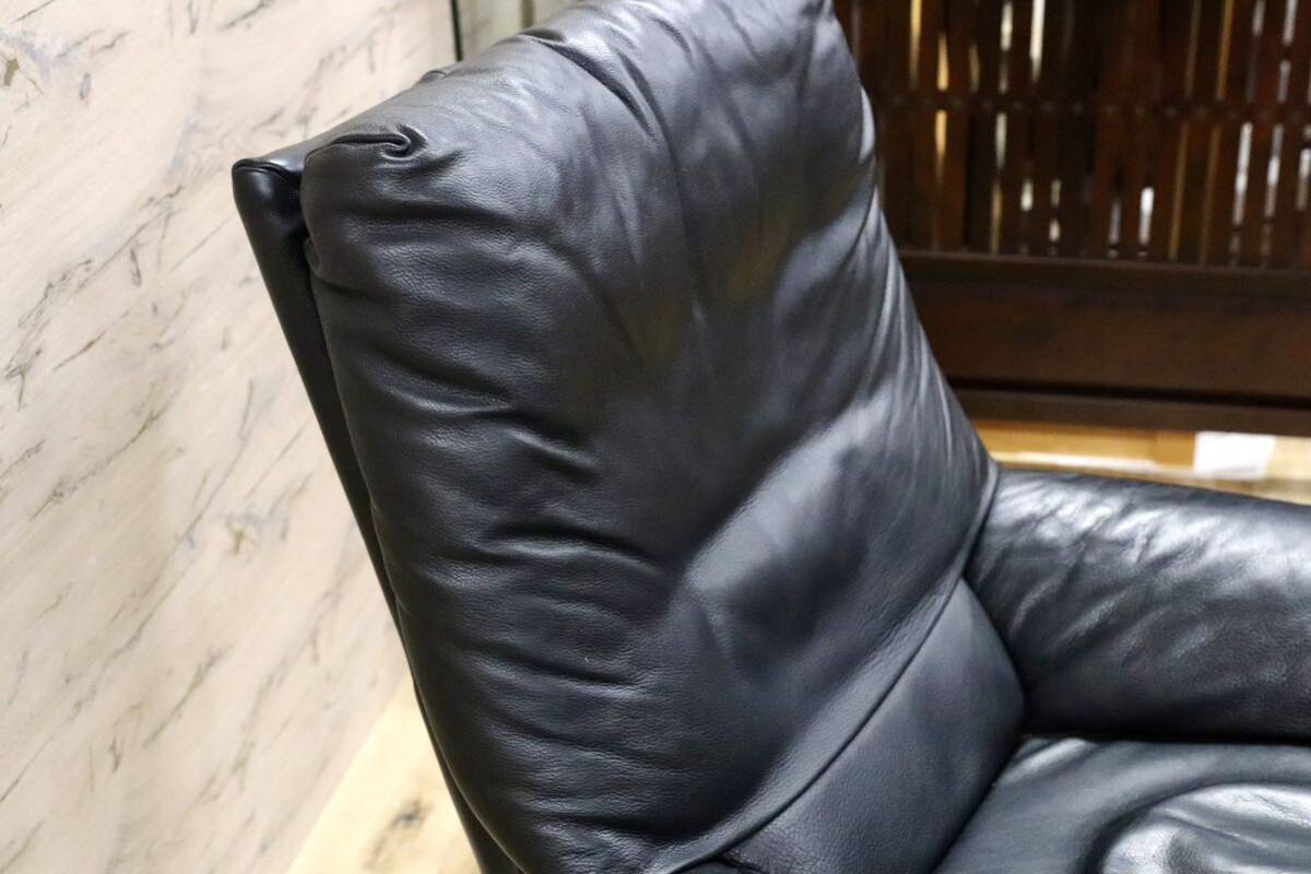 GMHH45○ROLF BENZ / ロルフベンツ Forum フォーラム ラウンジチェア 黒 本革 ヴィンテージ ドイツ IDC大塚家具 回転チェア 約70万 稀少